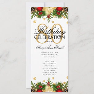 Holiday 80th Birthday Party Program Gold w/ Menu