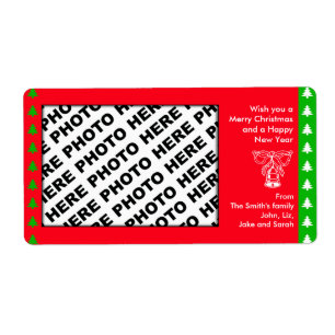 Holiday Add Family Photo Étiquette Bell Red