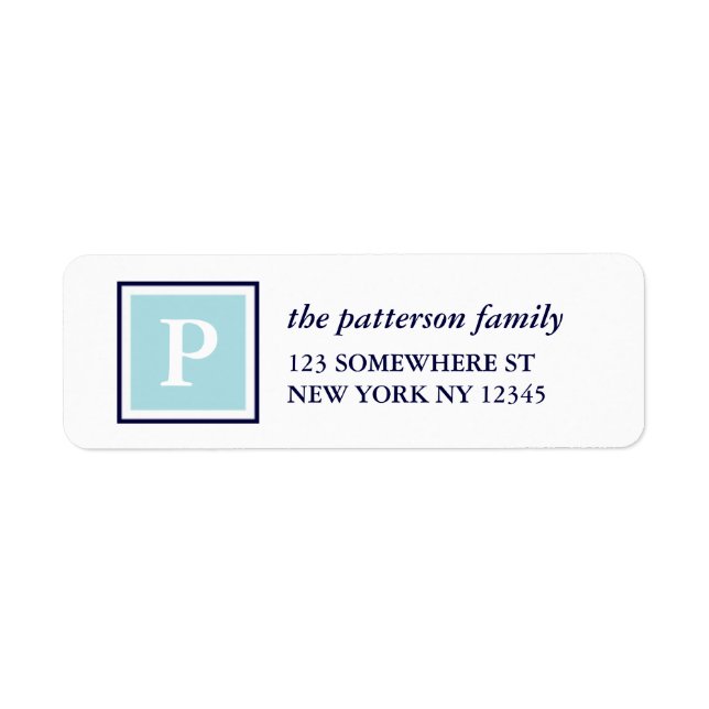 Holiday Address Label Square Monogram Navy (Front)