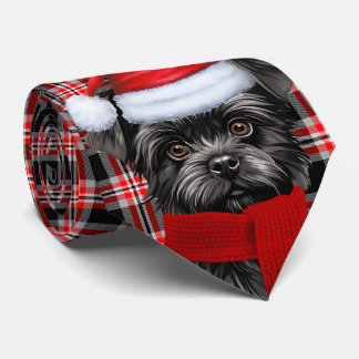 Holiday Affenpinscher Dog Red Plaid Christmas Tie