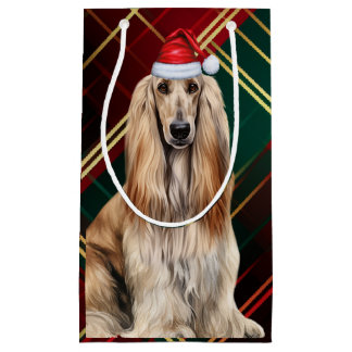 Holiday Afghan Hound Dog Holiday Plaid Christmas Small Gift Bag