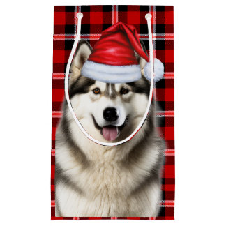 Holiday Alaskan Malamute Dog Fun Plaid Christmas Small Gift Bag