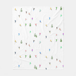 Holiday Alpine Skiers Skiing Illustration Fleece Blanket