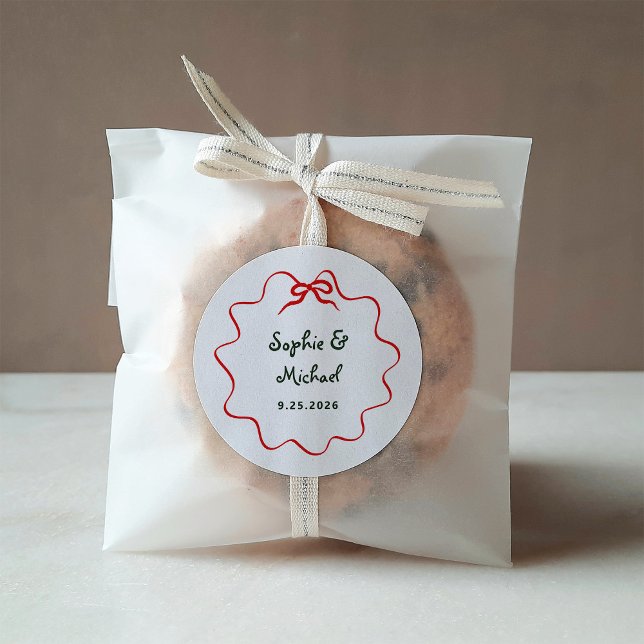 Holiday Amour | Illustrated French Bow Wedding Classic Round Sticker (Creator Uploaded)