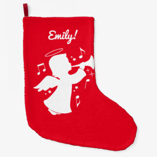 Holiday Angel Blowing Trumpet Name Customizable Large Christmas Stocking