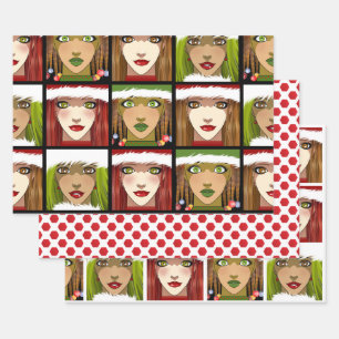 Holiday Anime Girls Wrapping Paper Sheet