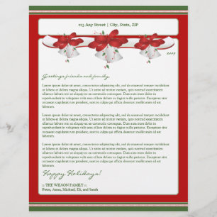 Holiday Annual Newsletter Letterhead: holly bells Letterhead