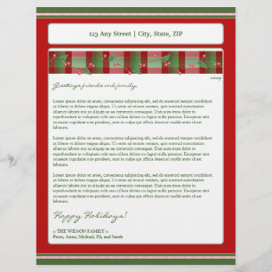Holiday Annual Newsletter Letterhead: plaid holly Letterhead