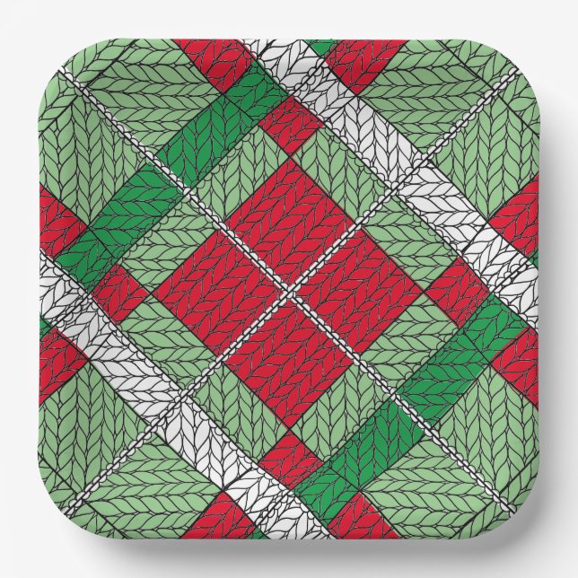 HOLIDAY ARGYLE KNIT 9" Square Paper Plates (Front)