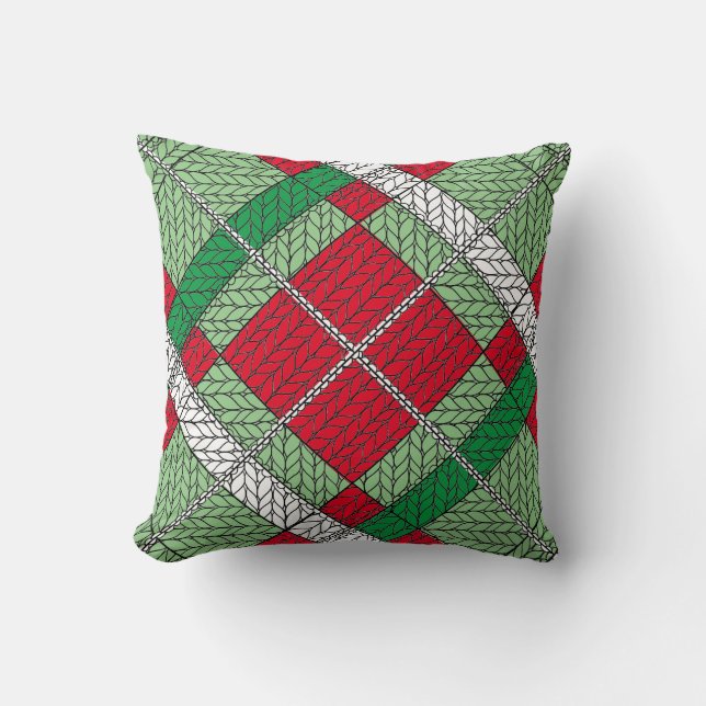 HOLIDAY ARGYLE KNIT Square Throw Pillow (Front)