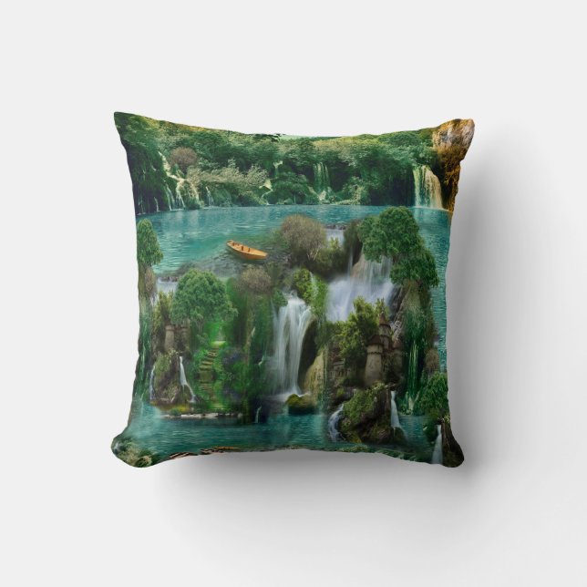 Holiday at the Magical Fantasy Lake Throw Pillow (Front)