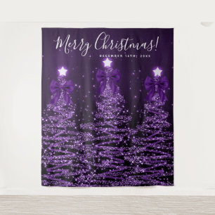 Holiday Backdrop Purple Christmas Trees Bows Tapestry