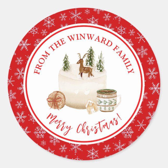 Holiday Baking Christmas Cake Classic Round Sticker (Front)