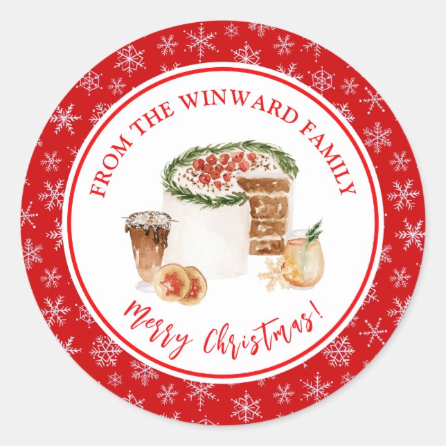 Holiday Baking Christmas Cake Classic Round Sticker (Front)