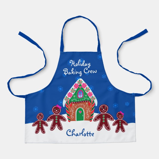 Holiday Baking Crew Gingerbread House Christmas Apron (Front)