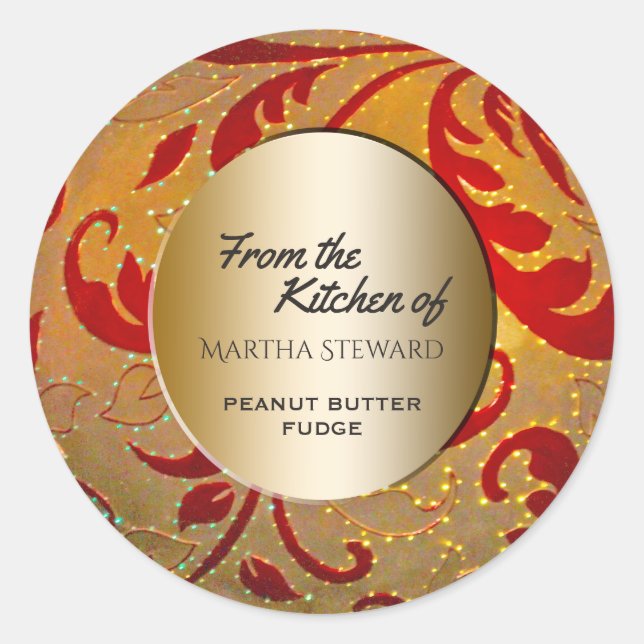 Holiday Baking Elegant Gold Red From the Kitchen Classic Round Sticker (Front)
