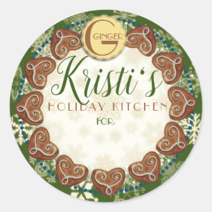 Holiday baking gingerbread cookies personalized classic round sticker