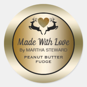 Holiday Baking Reindeer Gold Made With Love Classic Round Sticker