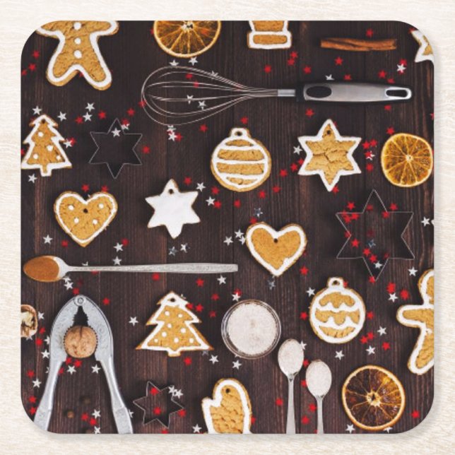 Holiday Baking Square Paper Coaster (Front)