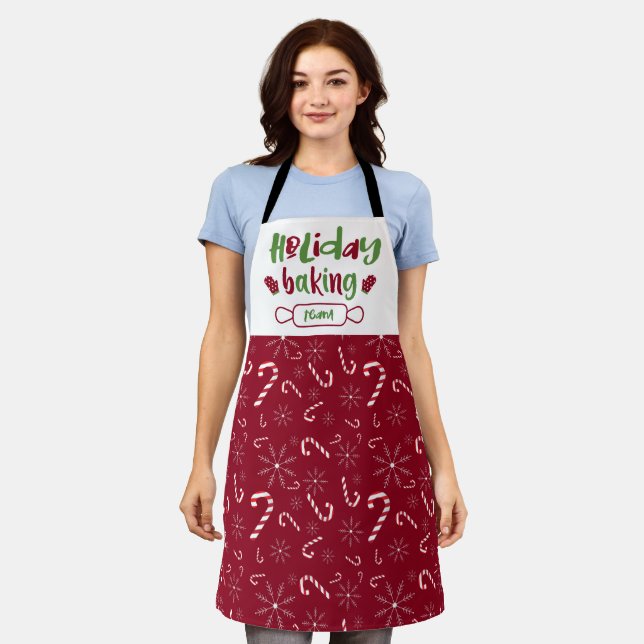 Holiday Baking Team Cute Christmas Red Green Apron (Worn)