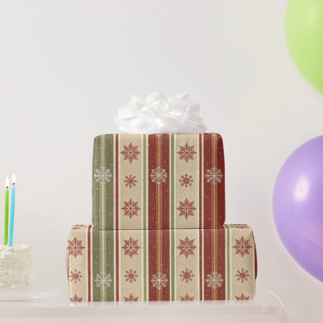 Holiday Bands with Rustic Snowflakes Christmas Wrapping Paper (Party Gifts)