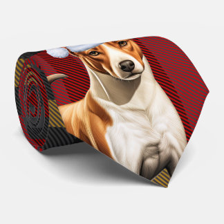 Holiday Basenji Dog Red and Green Plaid Christmas Tie