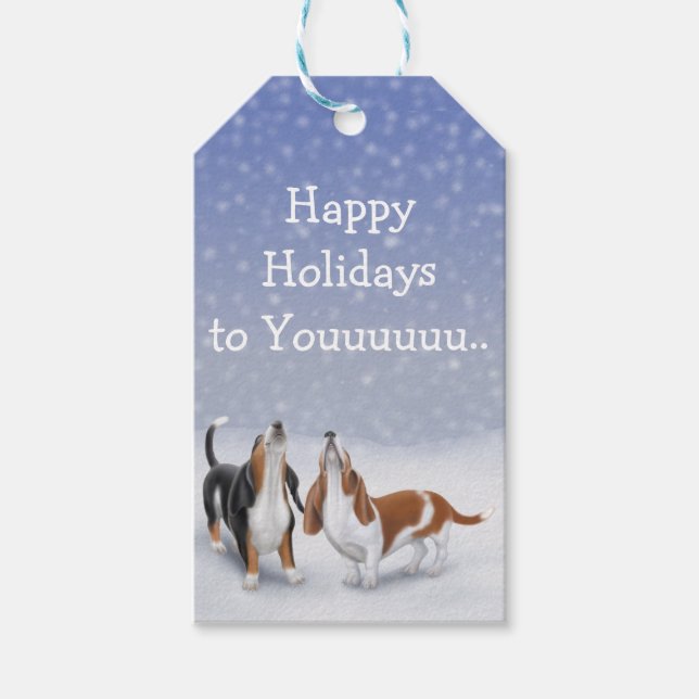 Holiday Basset Hounds Gift Tags (Front)