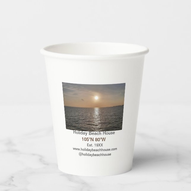 Holiday beach ocean house longitude latitude est.  paper cups (Front)