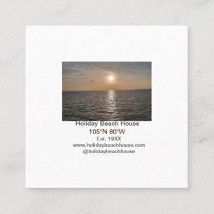 Holiday beach ocean house longitude latitude est.  square business card