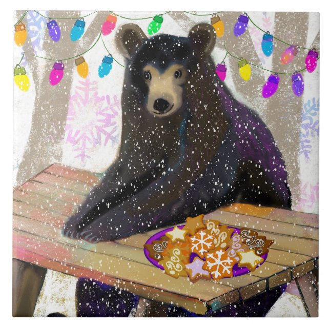 Holiday Bear and Cookies  Ceramic Tile (6" square) (Front)