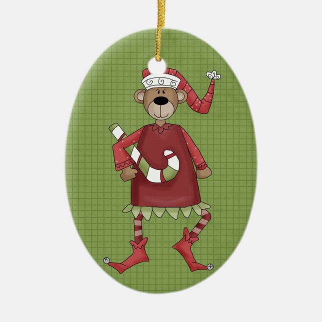 Holiday Bear Ceramic Christmas Ornament (Front)