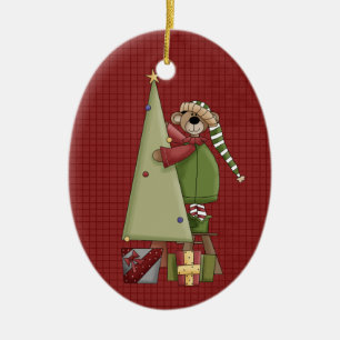 Holiday Bear Ceramic Christmas Ornament