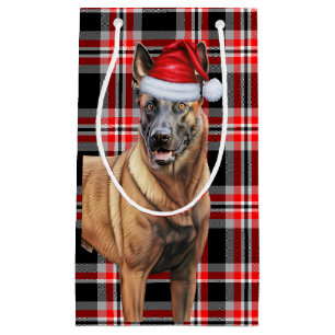Holiday Belgian Malinois Dog Red Plaid Christmas Small Gift Bag