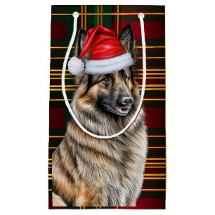 Holiday Belgian Tervuren Dog Fun Plaid Christmas Small Gift Bag