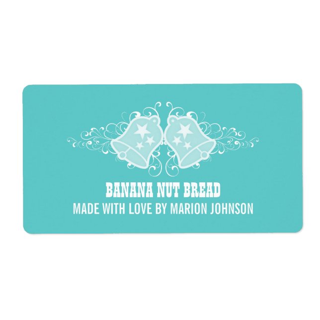 Holiday Bells and Swirls Baking Labels, Aqua (Front)