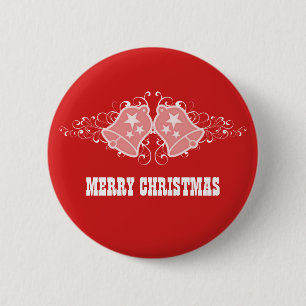 Holiday Bells and Swirls Button, Red 2 Inch Round Button