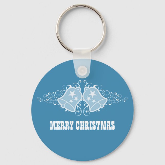 Holiday Bells and Swirls Keychain, Blue Keychain (Front)