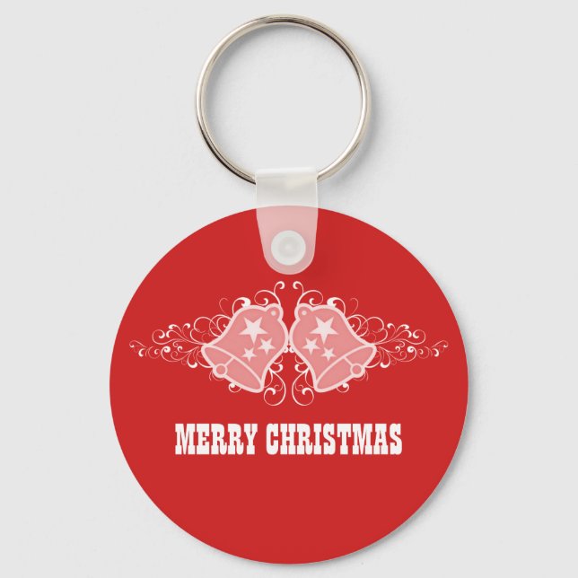 Holiday Bells and Swirls Keychain, Red Keychain (Front)