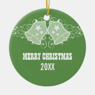Holiday Bells and Swirls Ornament, Green Ceramic Ornament