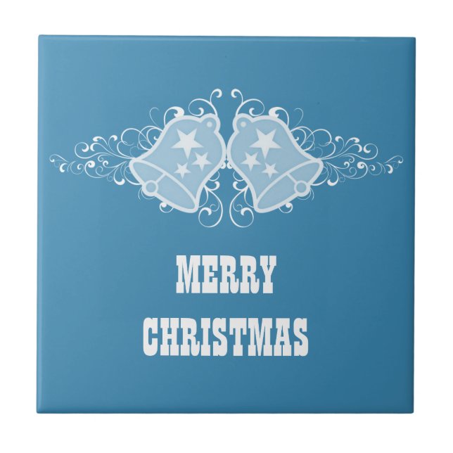 Holiday Bells and Swirls Tile, Blue Tile (Front)