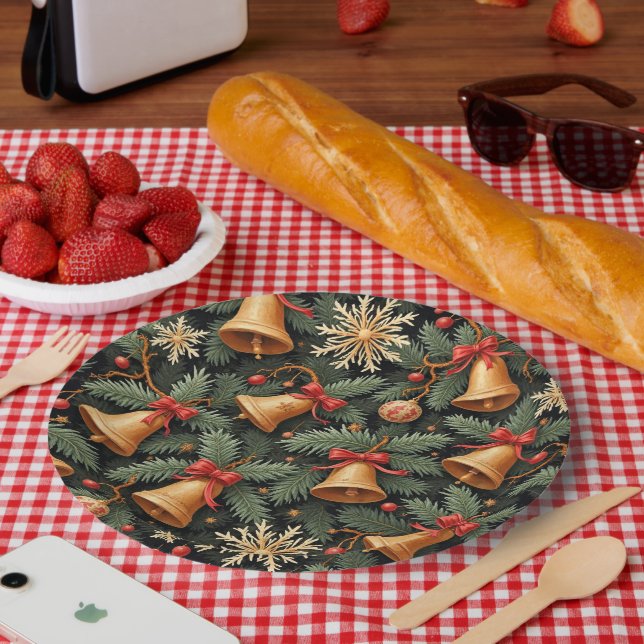 Holiday Bells, Decorative Christmas Pattern, Paper Plate (Picnic)