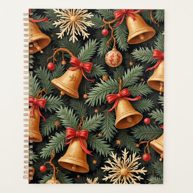 Holiday Bells, Decorative Christmas Pattern, Planner (Front)