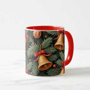 Holiday Bells, decorative pattern, red trim, Mug