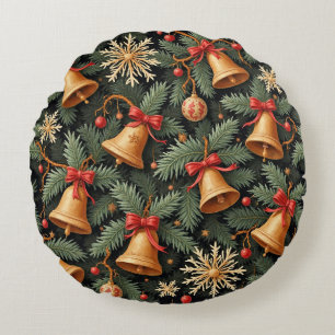 Holiday Bells, decorative pattern. Round Pillow