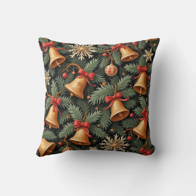 Holiday Bells, decorative pattern. Throw Pillow (Back)
