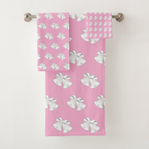 Holiday Bells Repeat Wedding Pink    Bath Towel Set