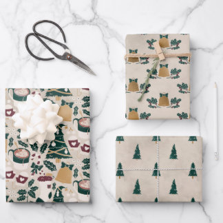 Holiday Bells & Trees Wrapping Paper Sheets