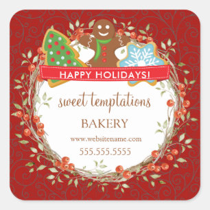 Holiday Berry Wreath Christmas Cookie Square Sticker