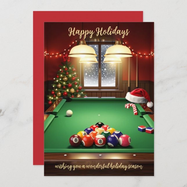 Holiday Billiard player Christmas Cards (Front/Back)