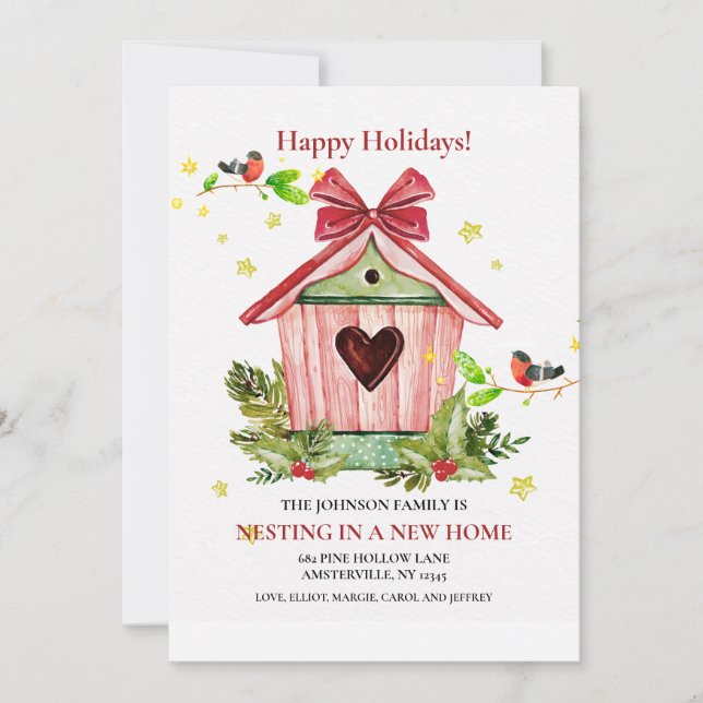 Holiday Birdhouse Christmas Moving Greeting Card (Front)